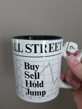 Department 56 White and Black Wall Street 'Buy Sell Hold Jump' Coffee Mug